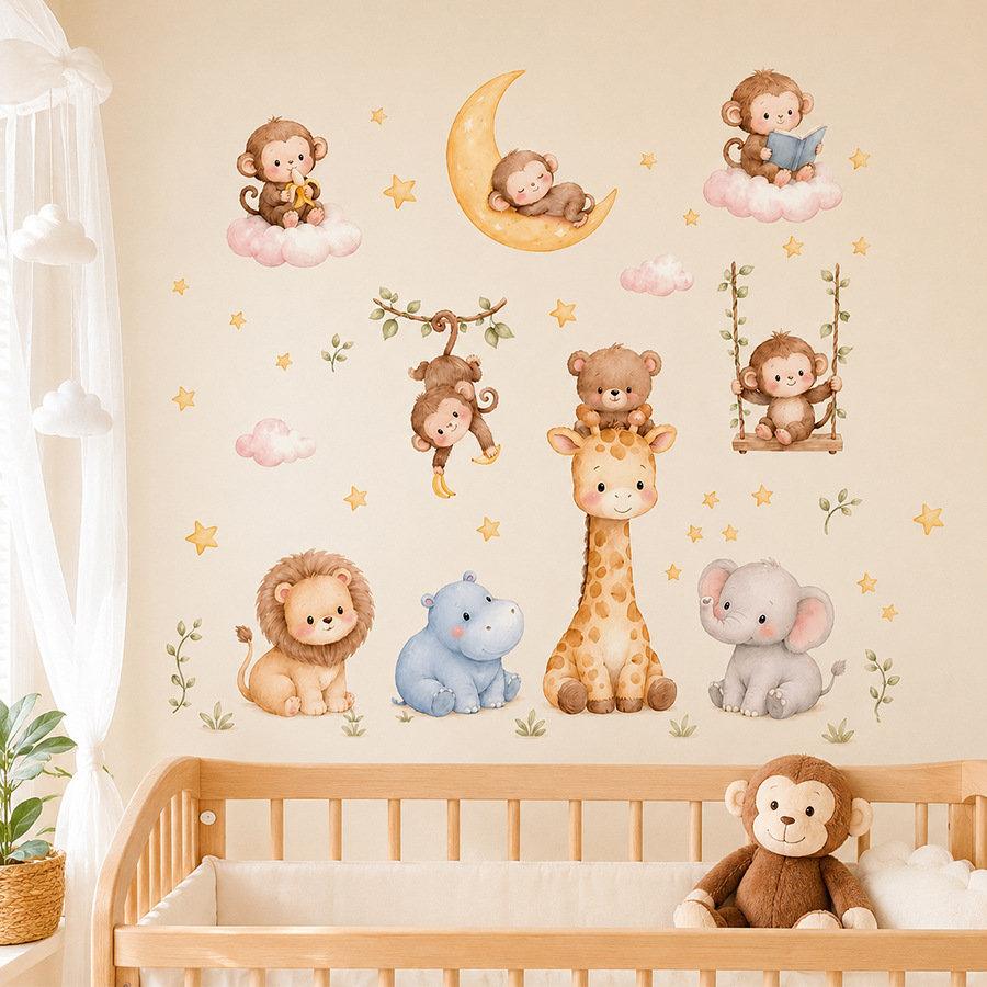 Baby Nursery Jungle Wallpaper - Naklejki ścienne ze zwierzętami z dżungli