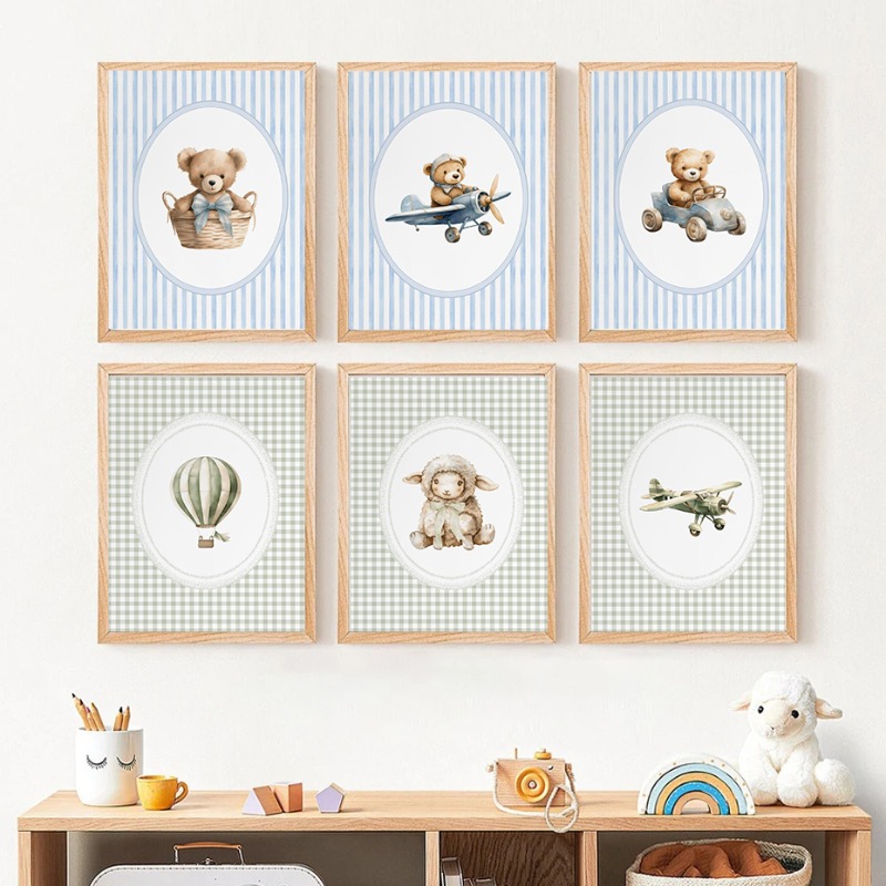 Baby Nursery Green - Vintage Plakat na Płótnie z Balonem