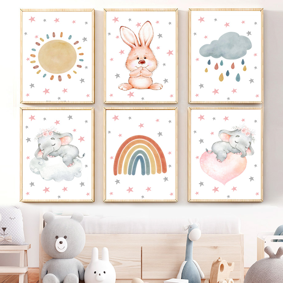 Baby Nursery Murals - Akwarelowe obrazy na płótnie do pokoju