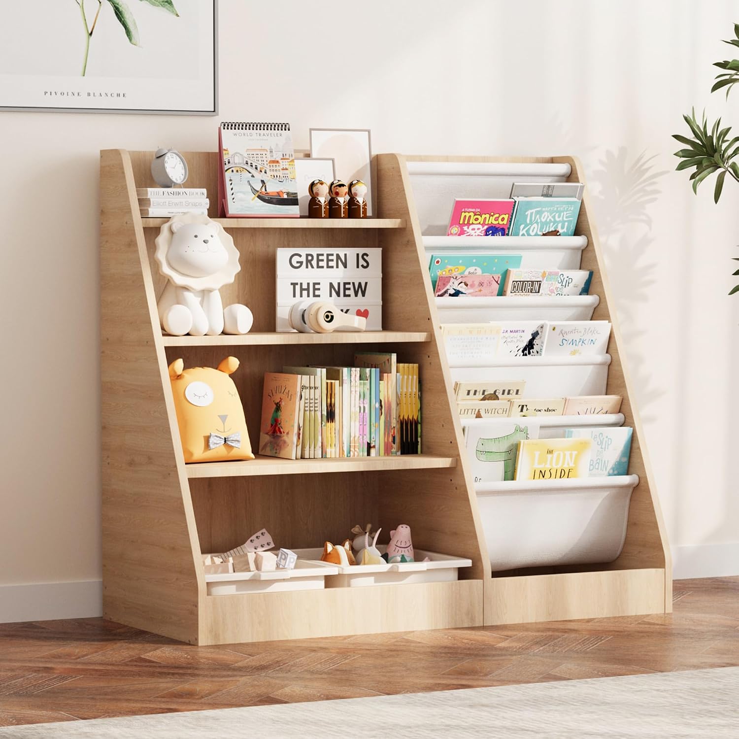 Baby Nursery Bookshelf - 4-poziomowy drewniany regał na książki dla