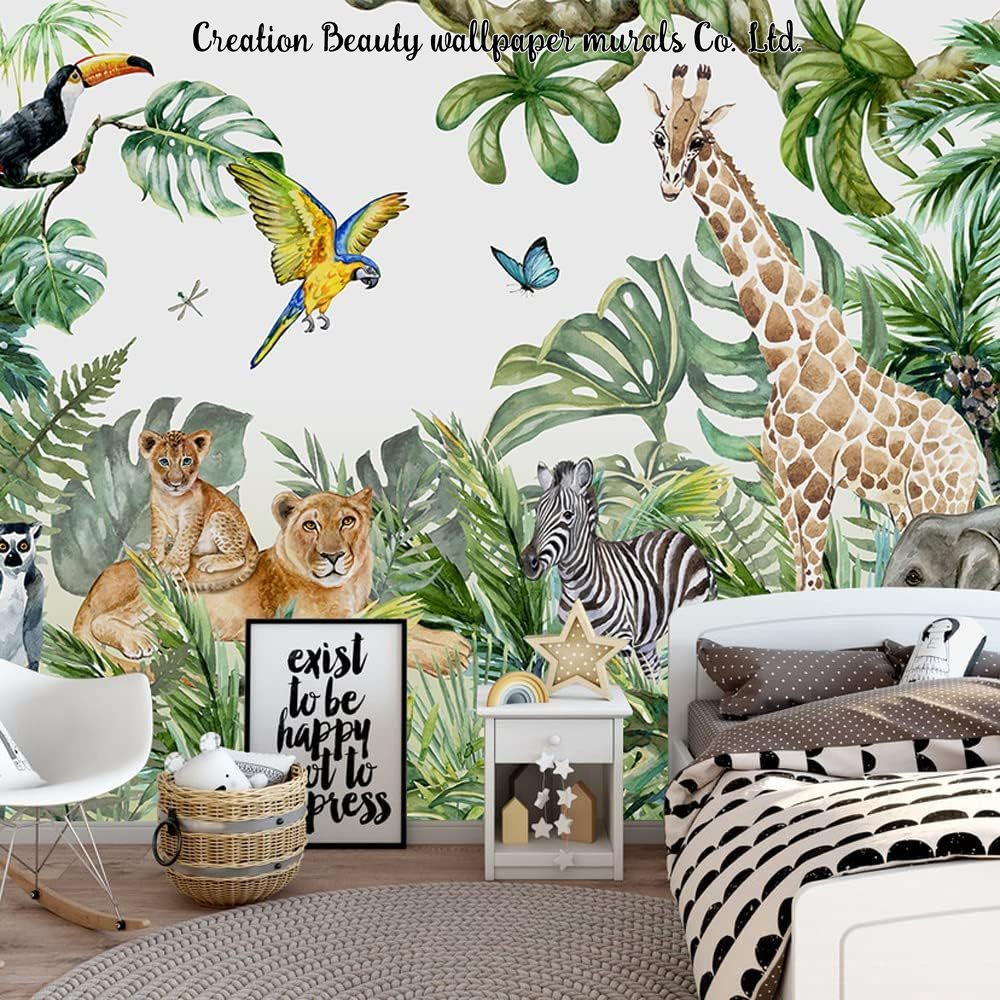 Baby Nursery Jungle Wallpaper - Tapeta Akwarelowe Zwierzęta z Dżungli do