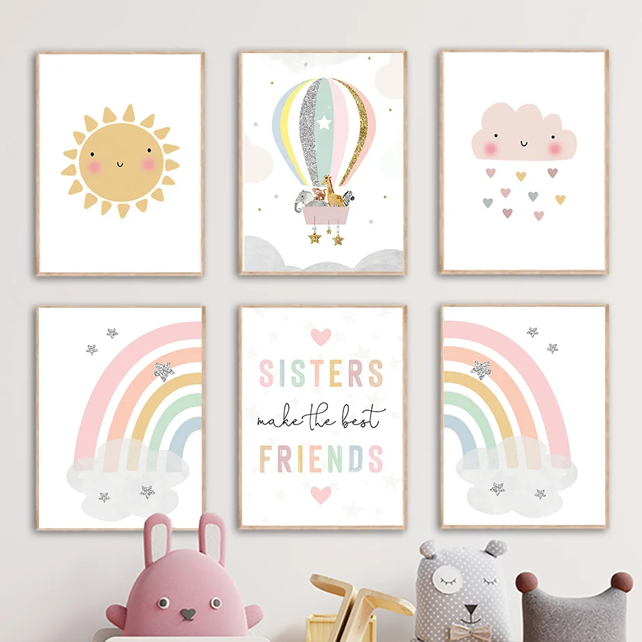 Baby Nursery Needs - Żyrafa Słoń Balon Słońce Tęcza Plakaty