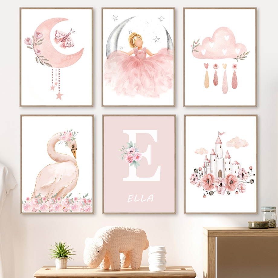 Baby Nursery Kids - Różowy Aniołek Dziewczynka Słońce Księżyc Chmura