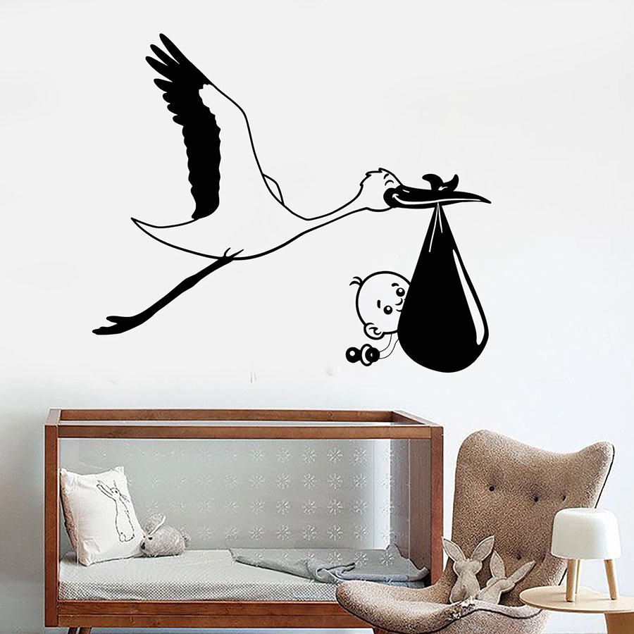 Baby Nursery Murals - Naklejka ścienna bocian dziecko ptak przedszkole