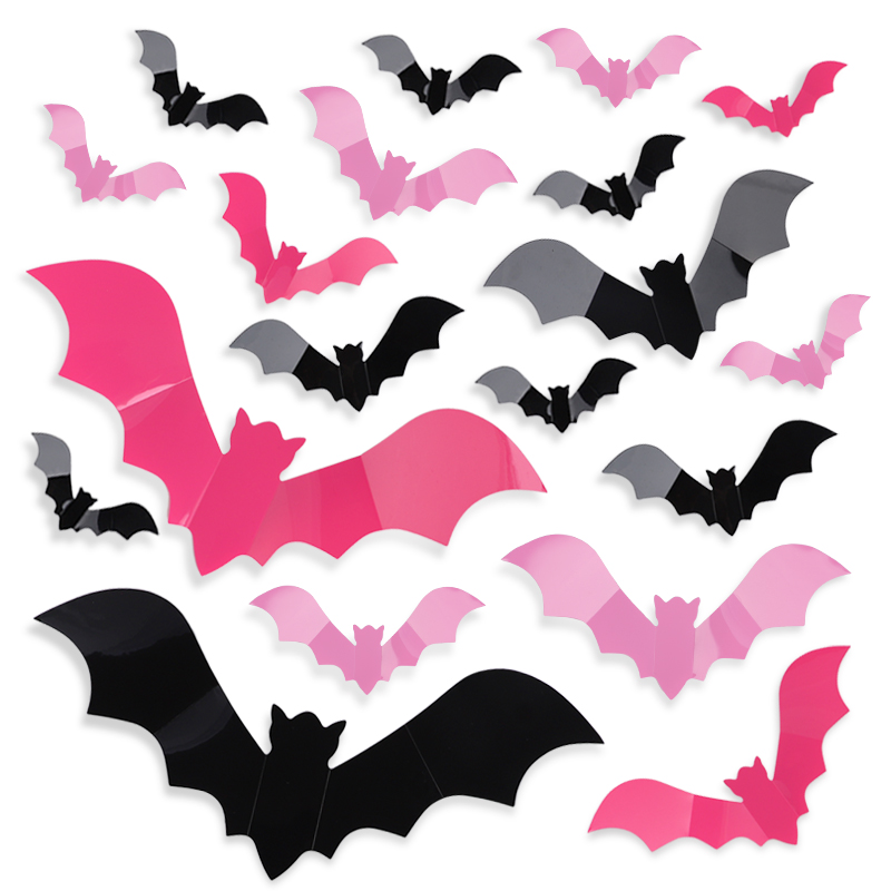 Baby Nursery Decals - 24/48 szt. Halloweenowe Różowe Nietoperze Naklejki