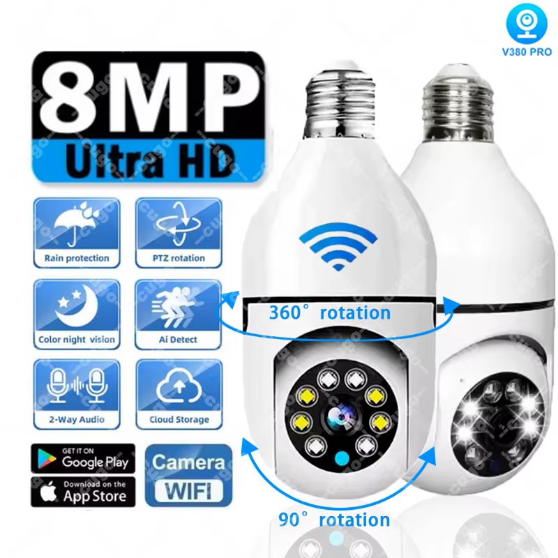 Baby Monitor Split Screen - Kamera monitorująca w żarówce E27 8MP,