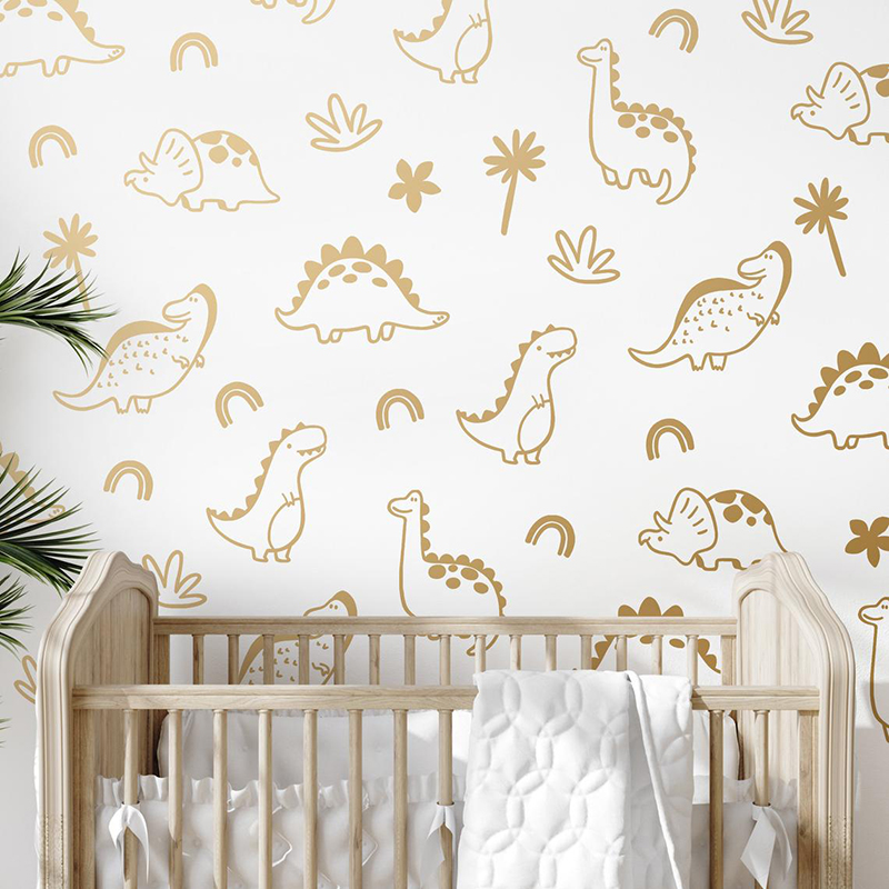 Baby Nursery Vinyl - Geometryczne drzewo dinozaura tęczowa naklejka ścienna