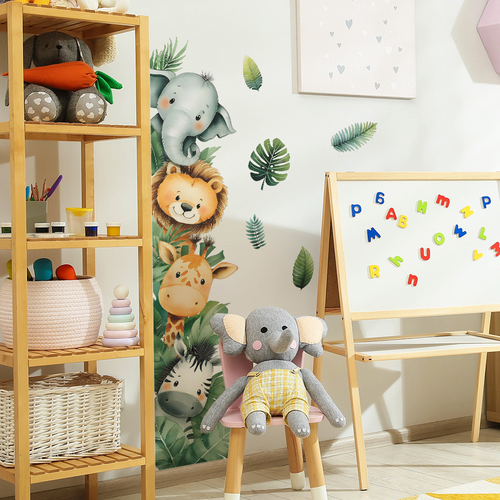 Baby Nursery Jungle Wallpaper - Naklejka na ścianę/dziewiarski drzwi z motywem