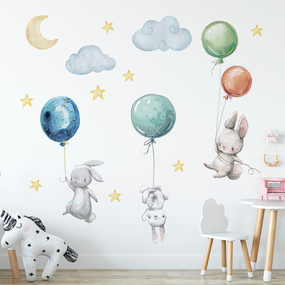 Baby Nursery Murals - Śliczne Urocze Latające Króliki Naklejki Ścienne