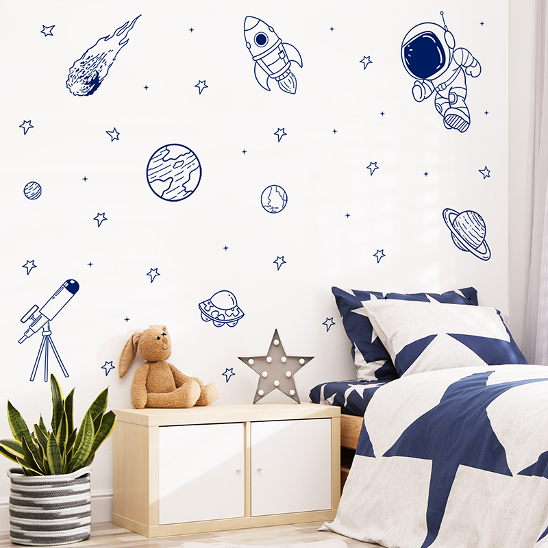 Baby Nursery Decals - Naklejka ścienna Cartoon Universe Astronaut Planet