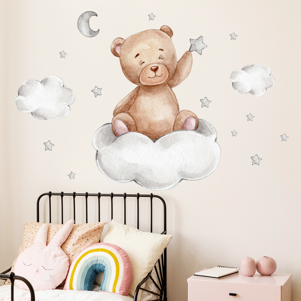 Baby Nursery Murals - Naklejki ścienne Niedźwiedź Księżyc Chmury Gwiazdy
