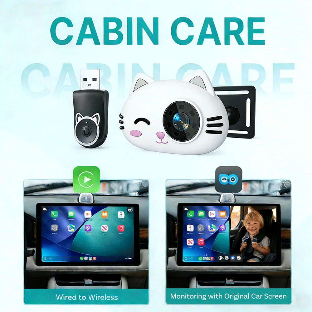 Baby Monitor Split Screen - Adapter bezprzewodowy CarPlay Cabin Care, kamera