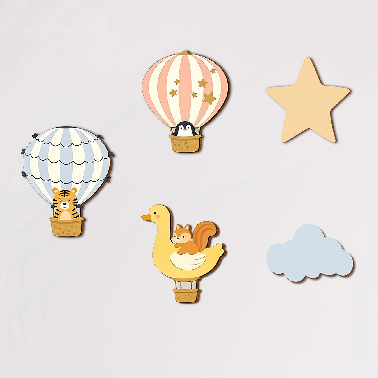 Baby Nursery Decals - 5 szt. Drewniane naklejki ścienne z