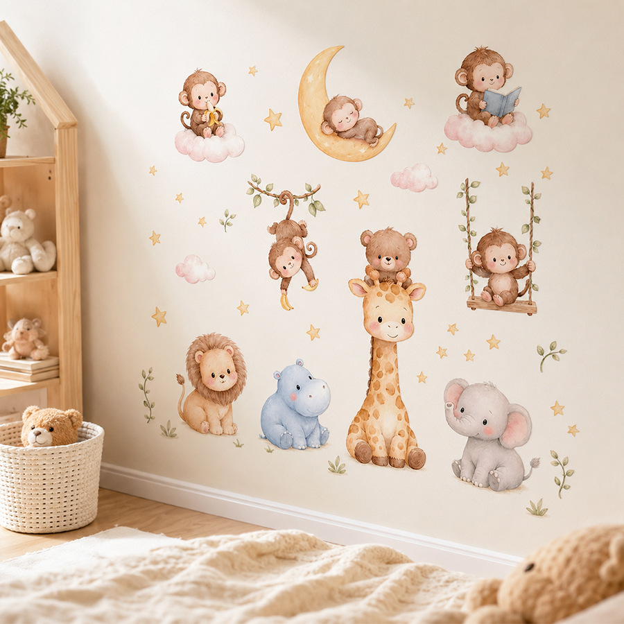 Naklejki ścienne ze zwierzętam – Baby Nursery Jungle Wallpaper recenzja i cena