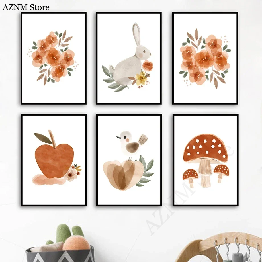 Akwarelowe Kwiaty Królik Ptak  – Baby Nursery Murals recenzja i cena