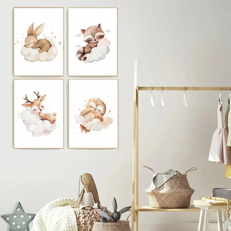 Cartoon Cloud Animal Canvas Pa – Baby Nursery Murals recenzja i cena