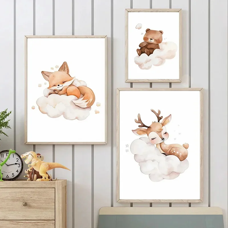 Cartoon Cloud Animal Canvas Pa – Baby Nursery Murals recenzja i cena