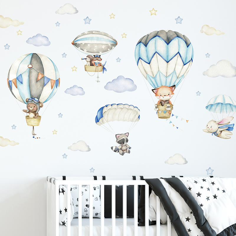Cartoon Cute Animals Hot Air B – Baby Nursery Decals recenzja i cena
