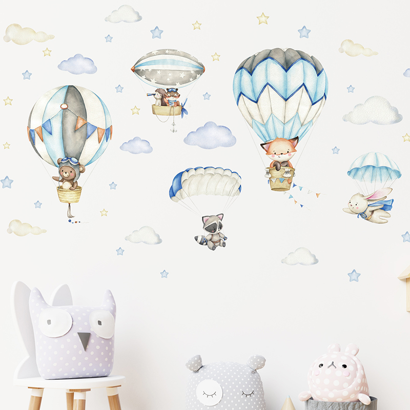 Cartoon Cute Animals Hot Air B – Baby Nursery Decals recenzja i cena