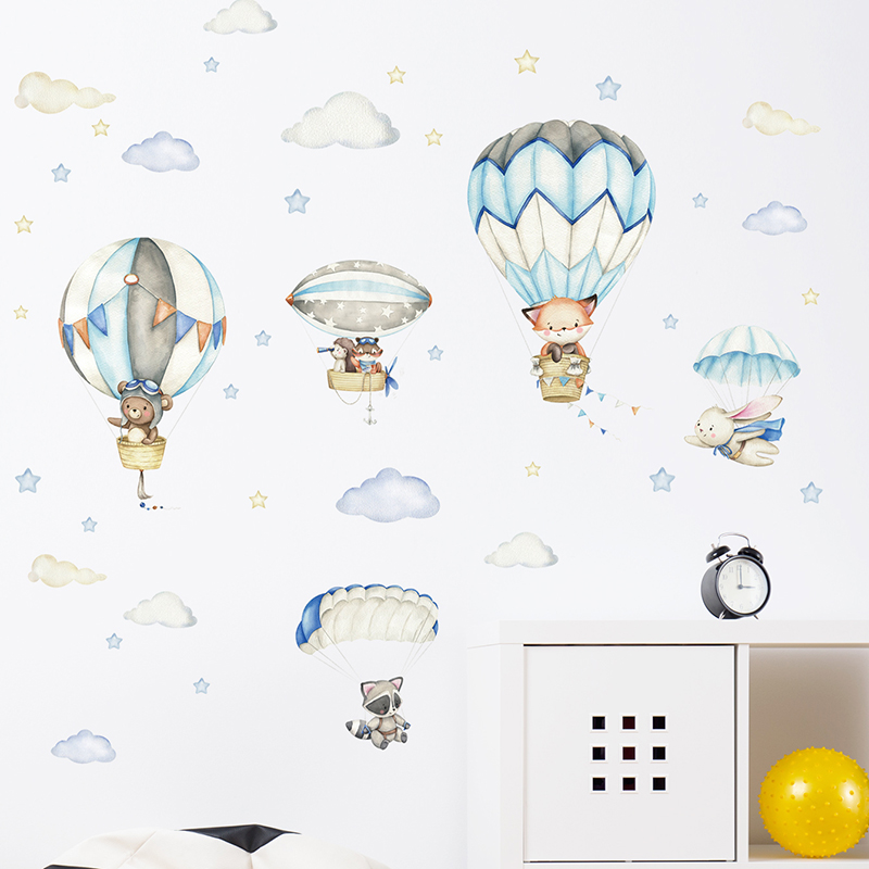 Cartoon Cute Animals Hot Air B – Baby Nursery Decals recenzja i cena