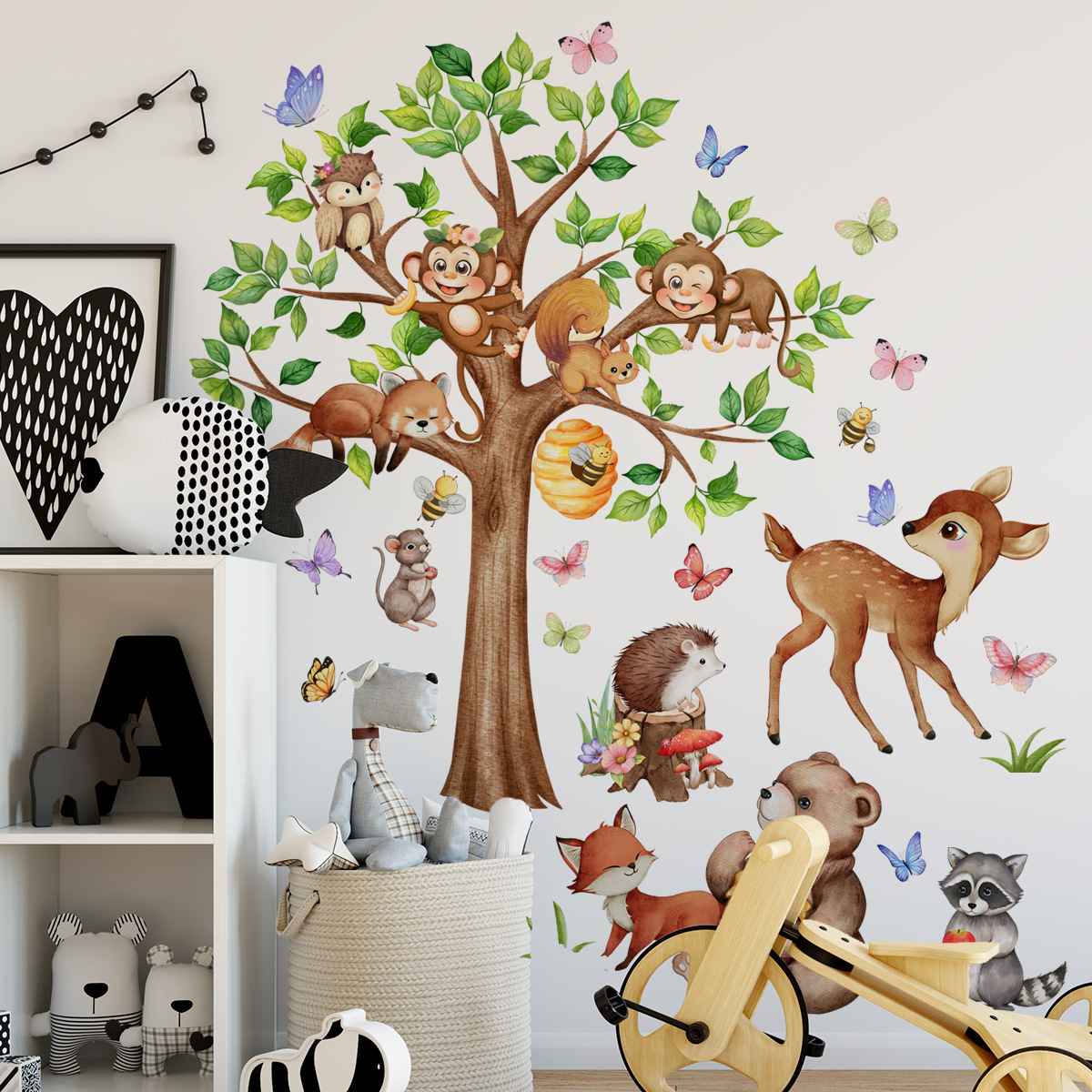 Cartoon Jungle Animal Tree Nak – Baby Nursery Jungle Wallpaper recenzja i cena