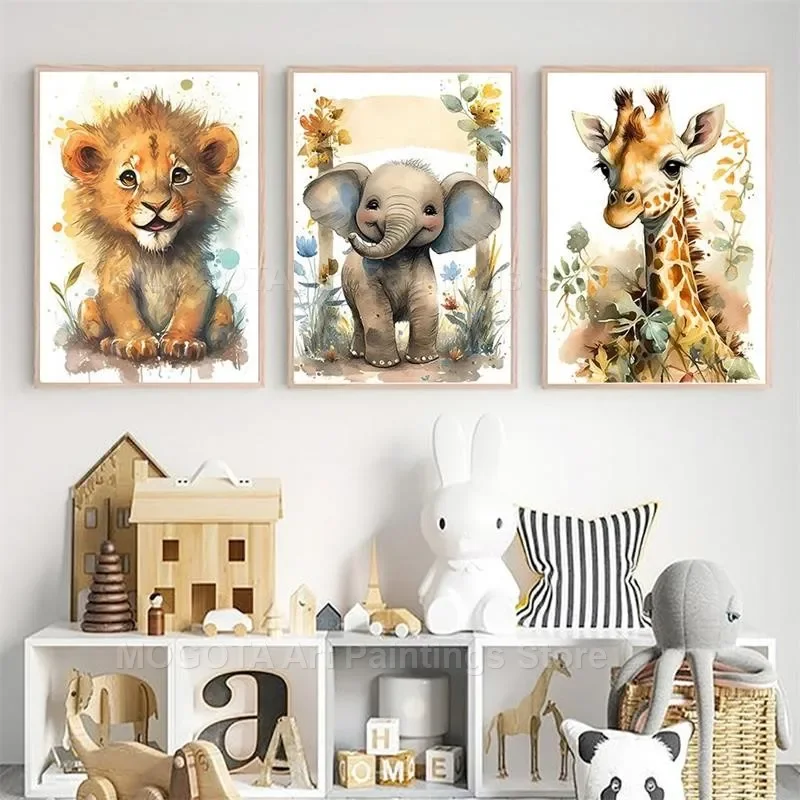 Akwarela Lew Żyrafa Tygrys Sło – Baby Nursery Kids recenzja i cena