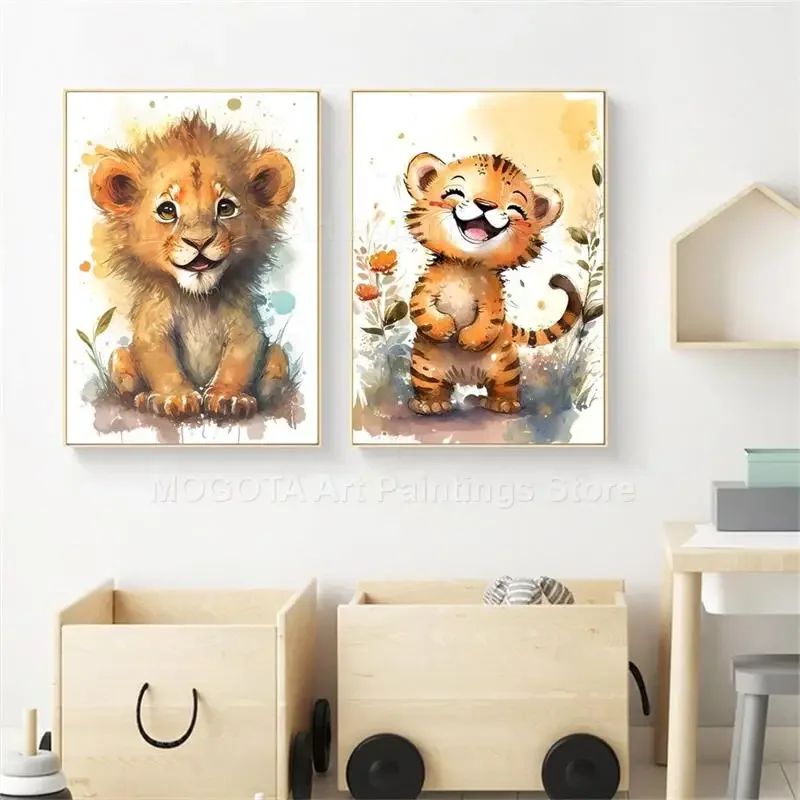 Akwarela Lew Żyrafa Tygrys Sło – Baby Nursery Kids recenzja i cena