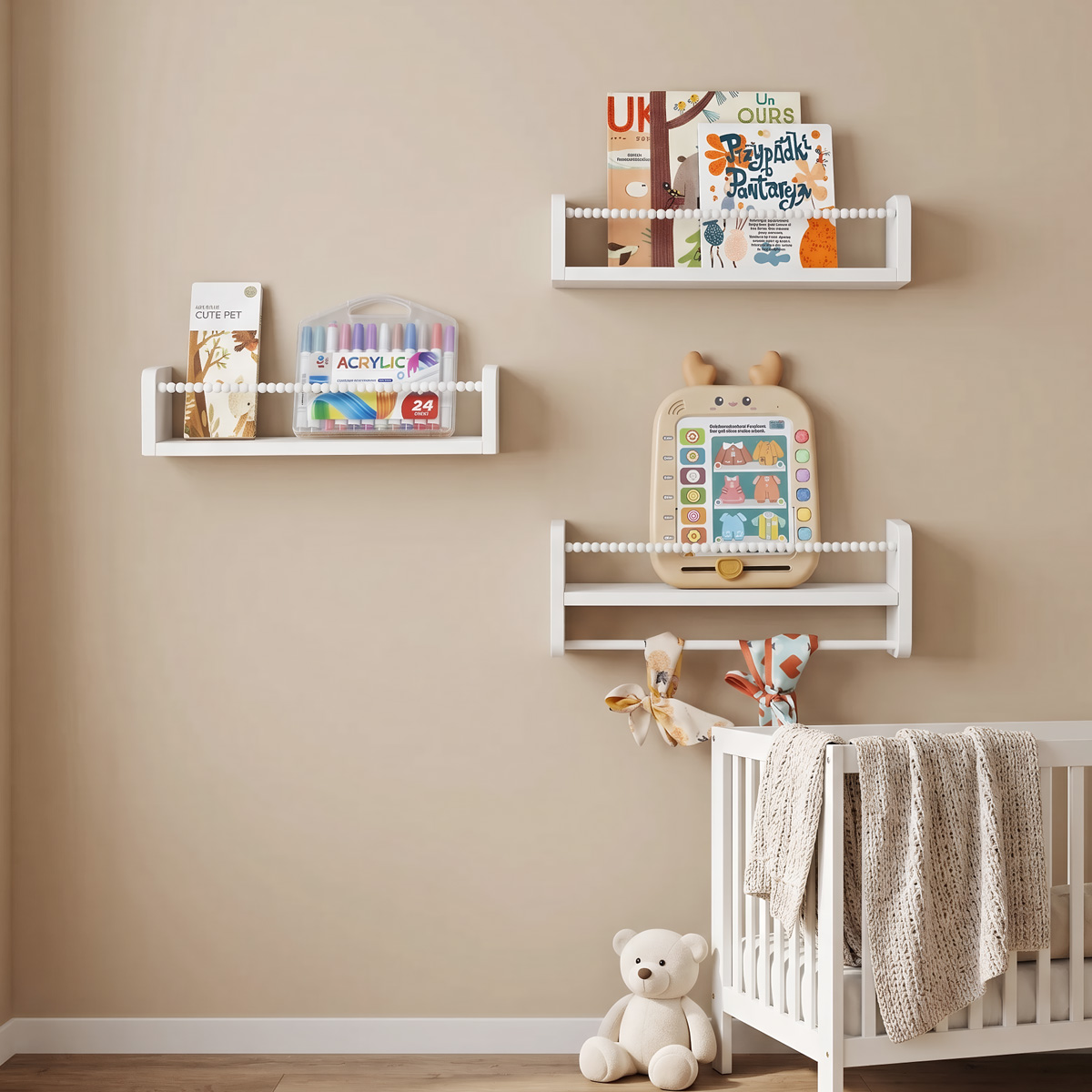 Półki wiszące na książki do po – Baby Nursery Bookshelf recenzja i cena